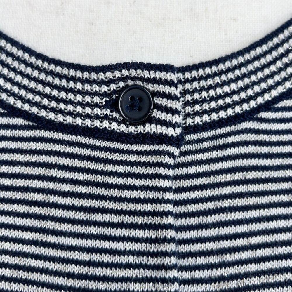 Talbots Navy Blue Striped Metallic Crewneck Long Sleeve Sweater Knit Cardigan - Picture 9 of 9